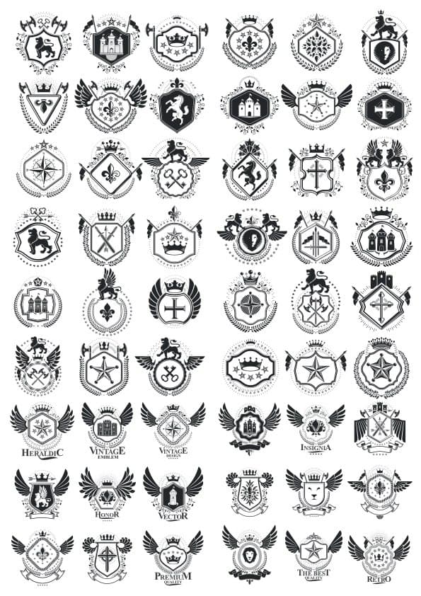 Heraldic Coat of Arms Emblems Collection Free Vector