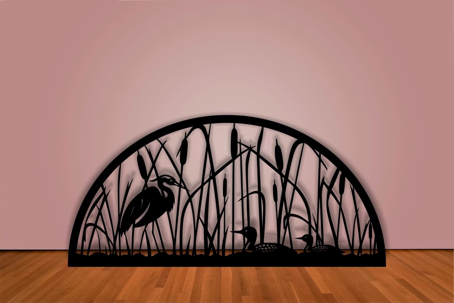 Heron and Ducks in Reeds Arch Laser Cut Vector DXF File