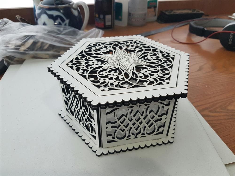 Hexagonal Ornamental Laser Cut Box Vector File