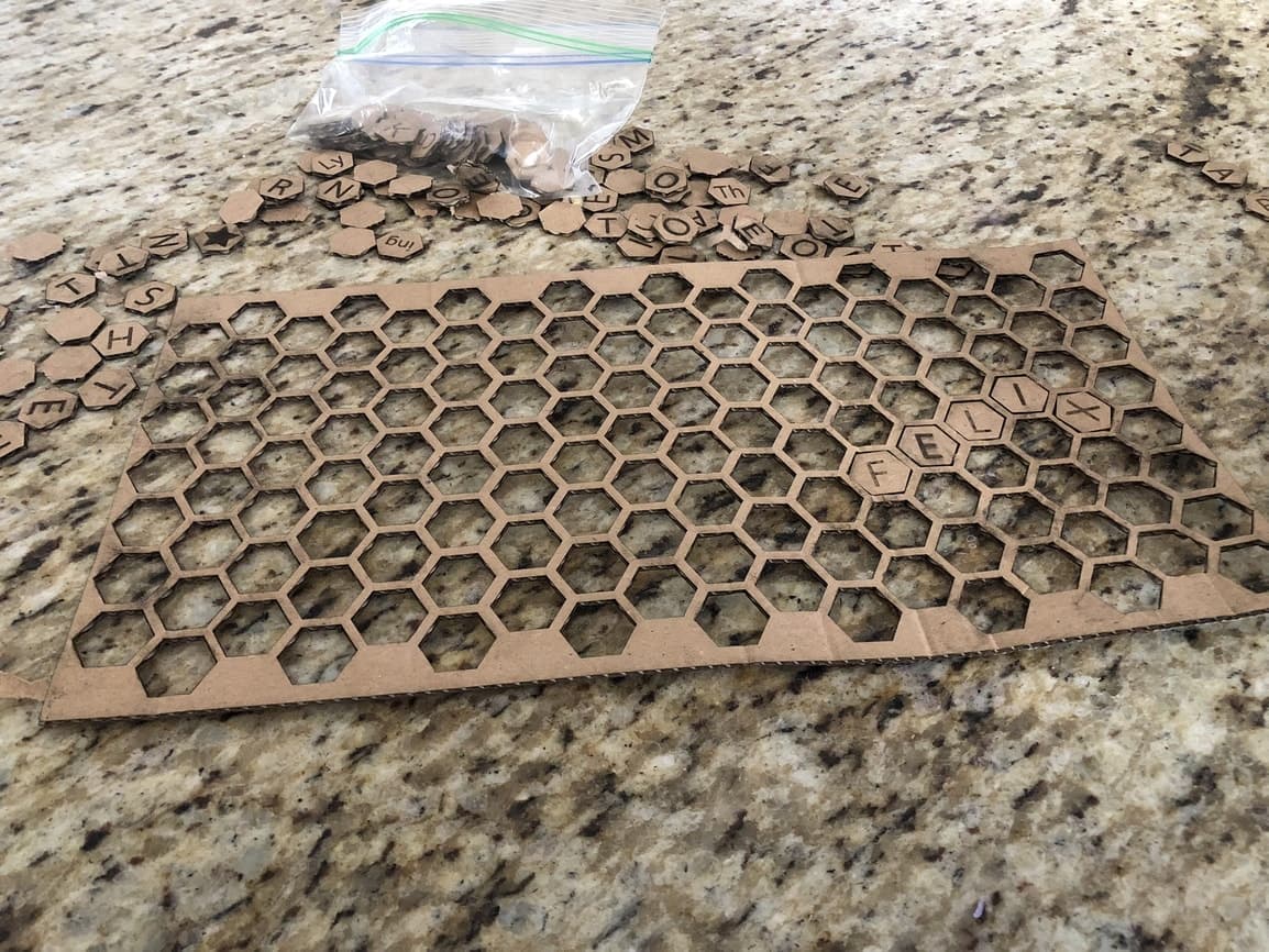 Hexagonal Word Puzzle Game Board SVG for Laser Cutting