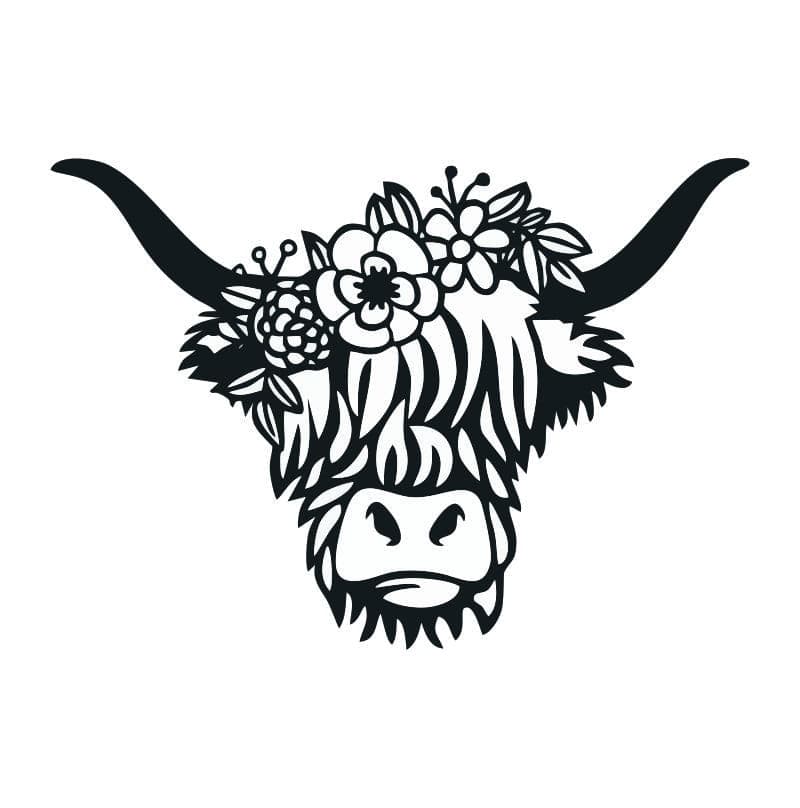 Highland Cow with Floral Crown Laser Cut Vector File
