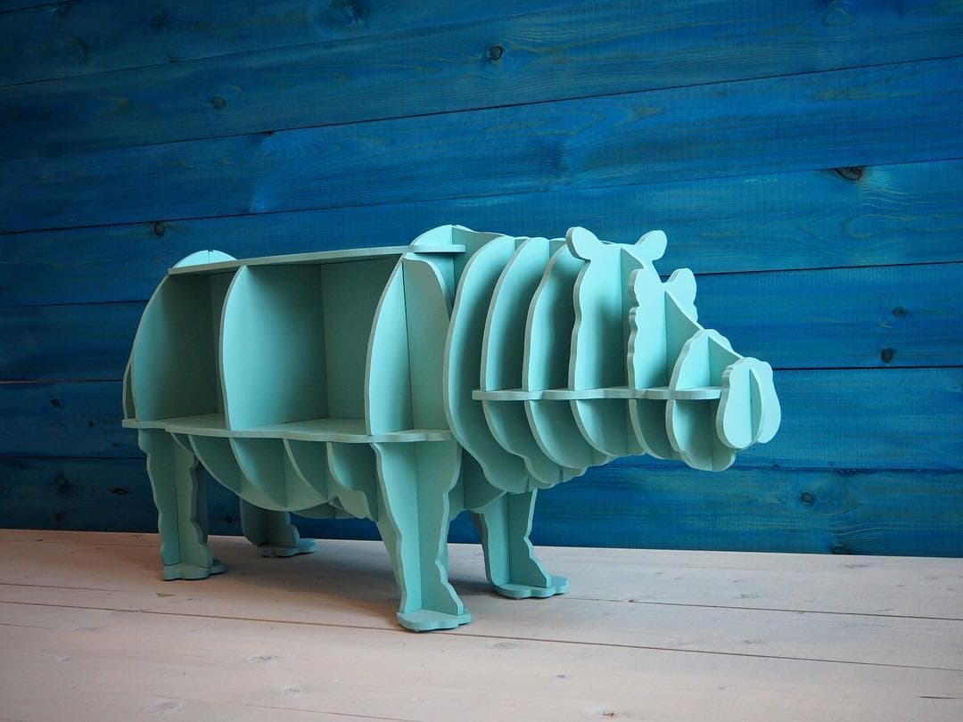 Hippo Shaped Bookshelf 3D Puzzle Laser Cut Vector File