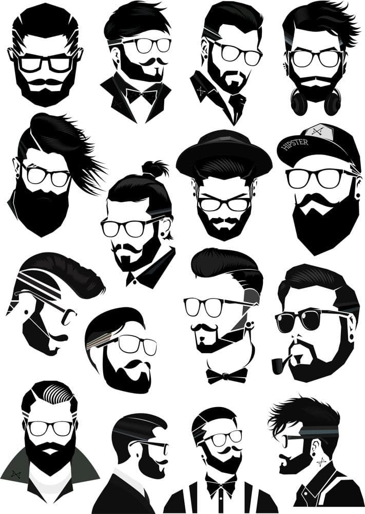 Hipster Men Faces Vector Collection for Laser Cutting