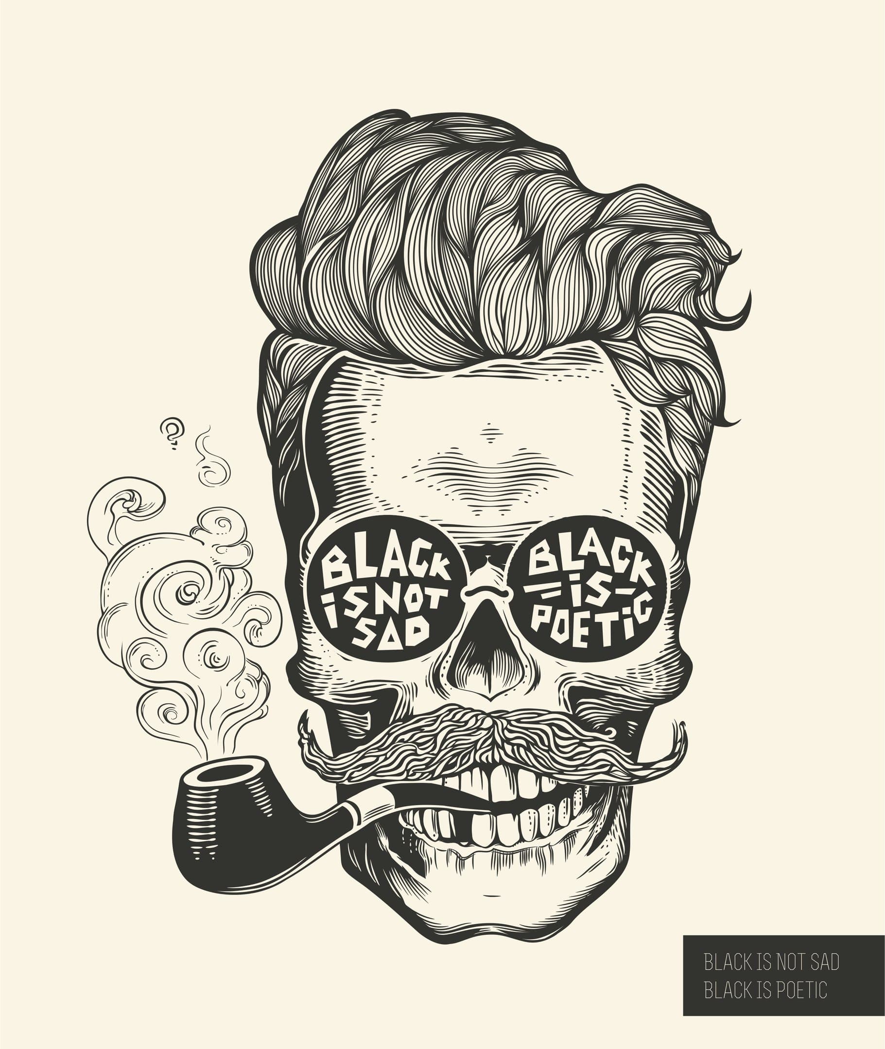 Hipster Skull with Pipe Vector Illustration for Laser Cutting