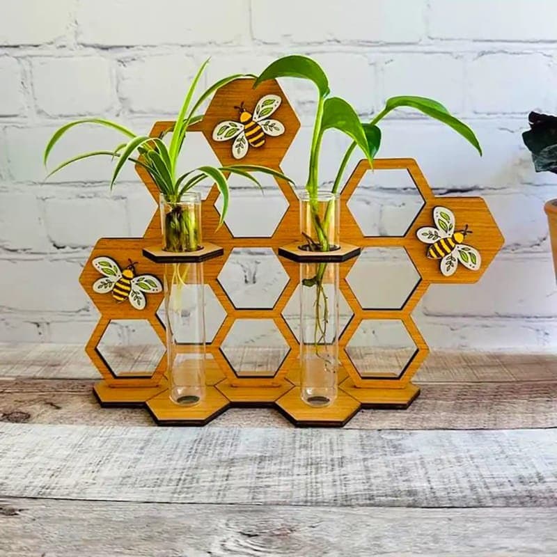 Honeycomb Propagation Station with Bees - Laser Cut SVG Vector