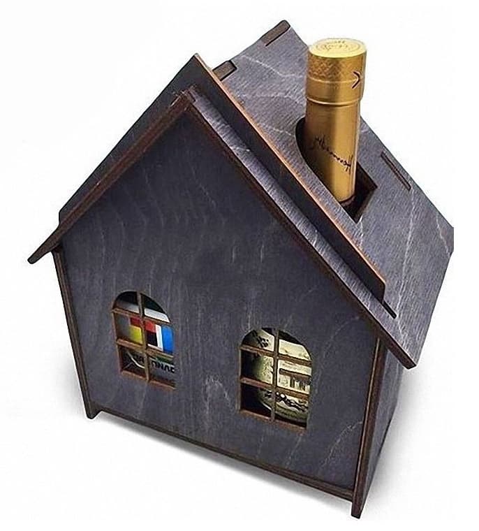 House Shaped Wine Bottle Holder Vector File for Laser Cutting