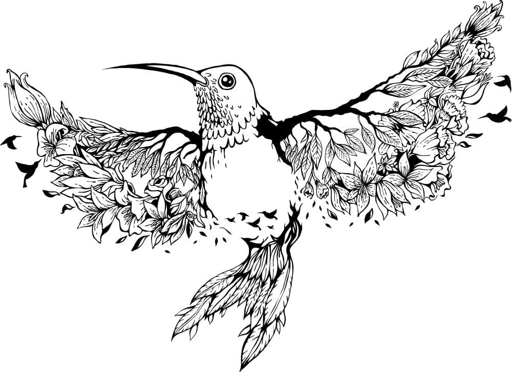 Hummingbird Floral Silhouette Vector for Laser Cutting (SVG, DXF)