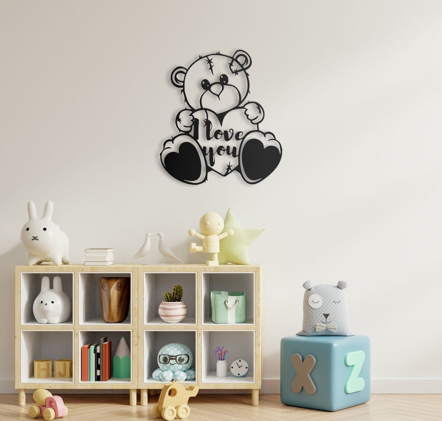 I Love You Teddy Bear Wall Decor Laser Cut Vector File
