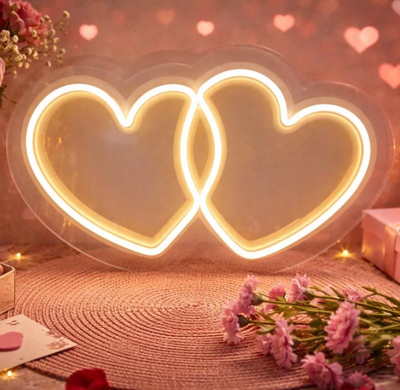 Interlocking Double Hearts Neon Sign SVG Laser Cut File