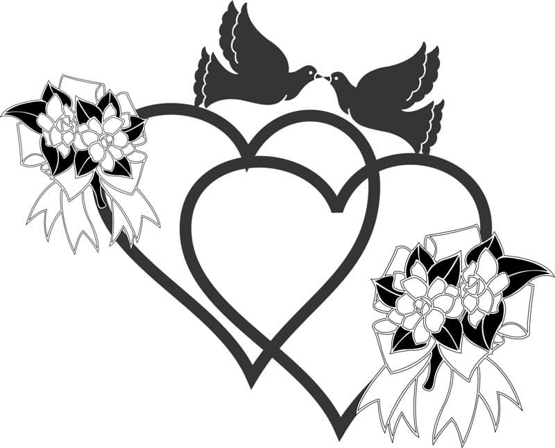 Interlocking Hearts with Doves Vector for Laser Cutting