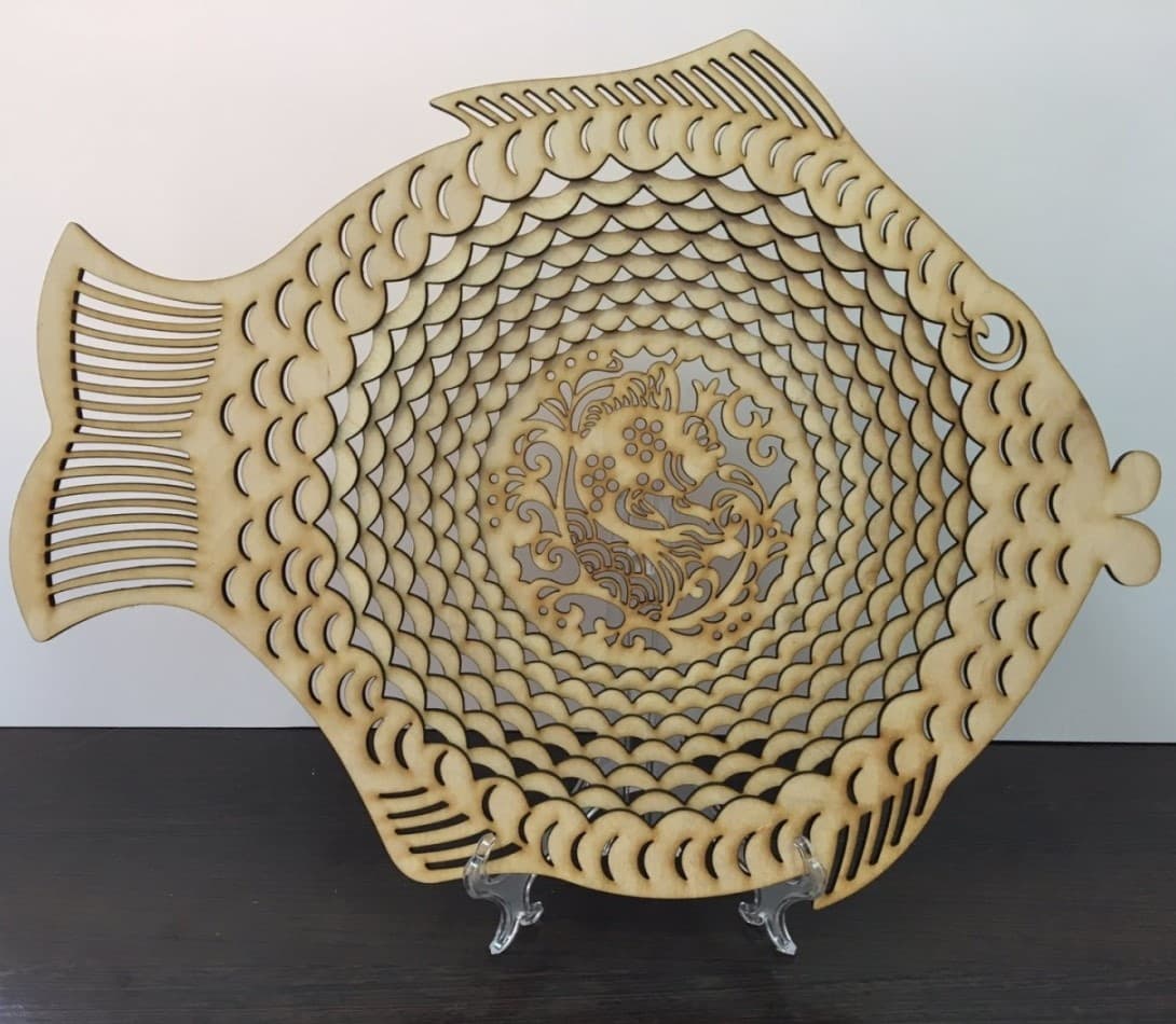 Intricate Fish Pattern Decorative Bowl Laser Cut Vector