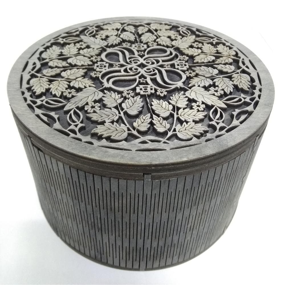 Intricate Floral Living Hinge Round Box Laser Cut File