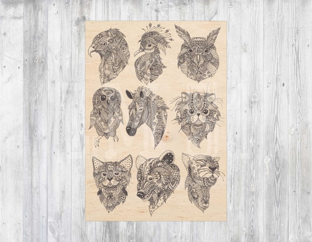 Intricate Mandala Animal Portraits Vector Set for Laser Engraving