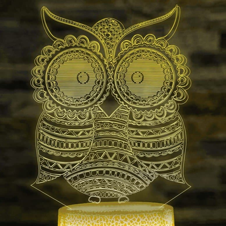 Intricate Mandala Owl 3D Illusion Lamp Vector File (DXF, PDF)