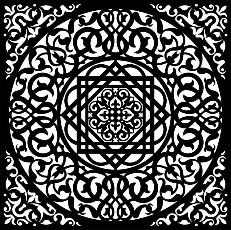 Intricate Square Mandala Panel Vector Design for Laser Cutting