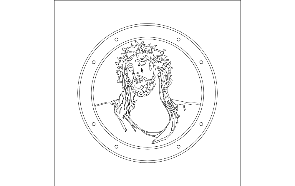 Jesus with Crown of Thorns Portrait DXF File for Laser Cutting
