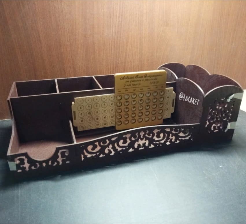 Laser Cut Desk Organizer with Perpetual Calendar Vector File