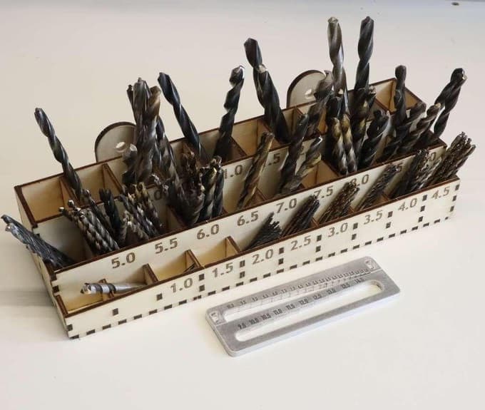 Laser Cut Drill Bit Organizer Rack Vector Plan DXF File