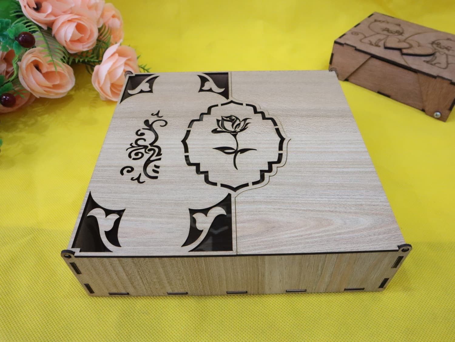 Laser Cut Floral Wooden Gift Box with Lid DXF CDR Vector File