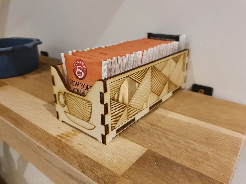 Laser Cut Geometric Wooden Tea Bag Organizer SVG Template