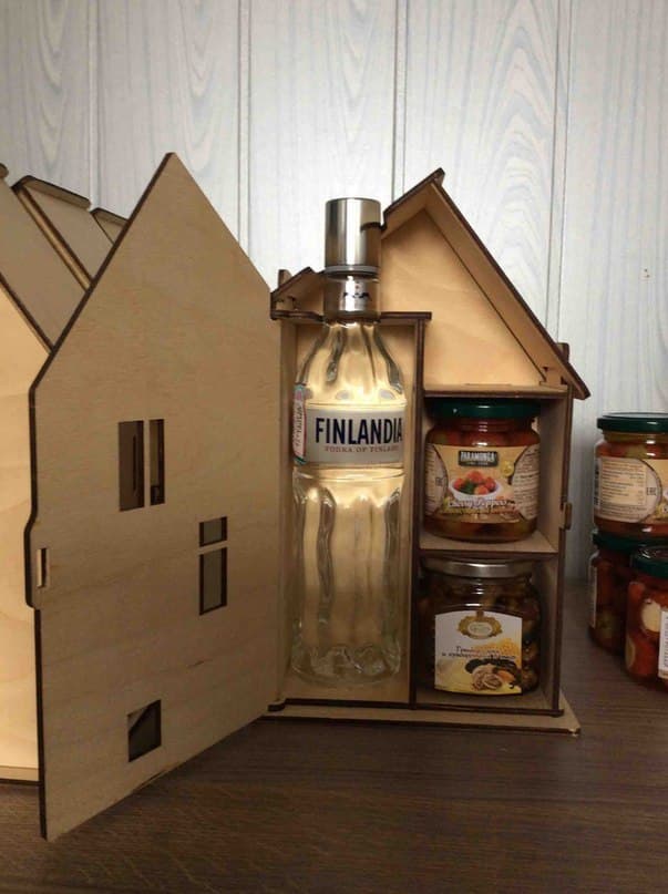 Laser Cut House-Shaped Gift Box Template for Bottle and Jars