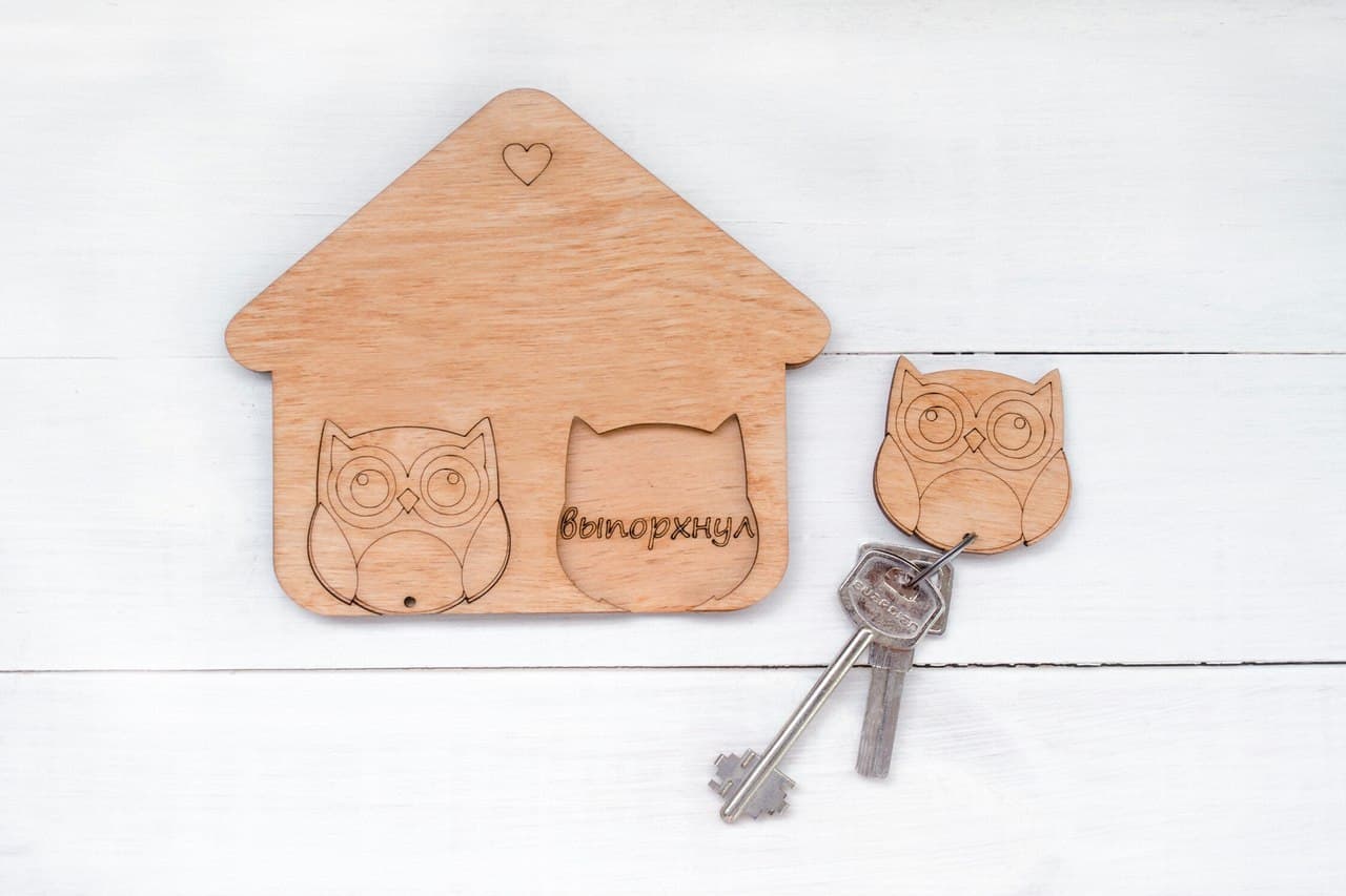 Laser Cut Owl House Key Holder and Keychain Vector DXF File