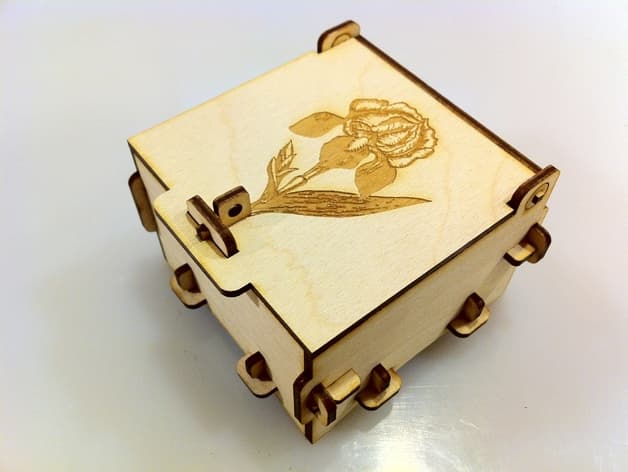 Laser Cut Pinned Wooden Box with Flower Engraving DXF