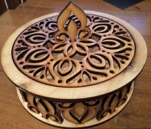 Laser Cut Round Filigree Candy Bowl Wooden Jewelry Box DXF SVG