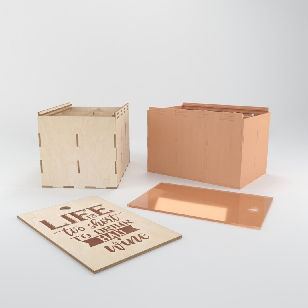 Laser Cut Wine Box with Quote - Vector File for CNC