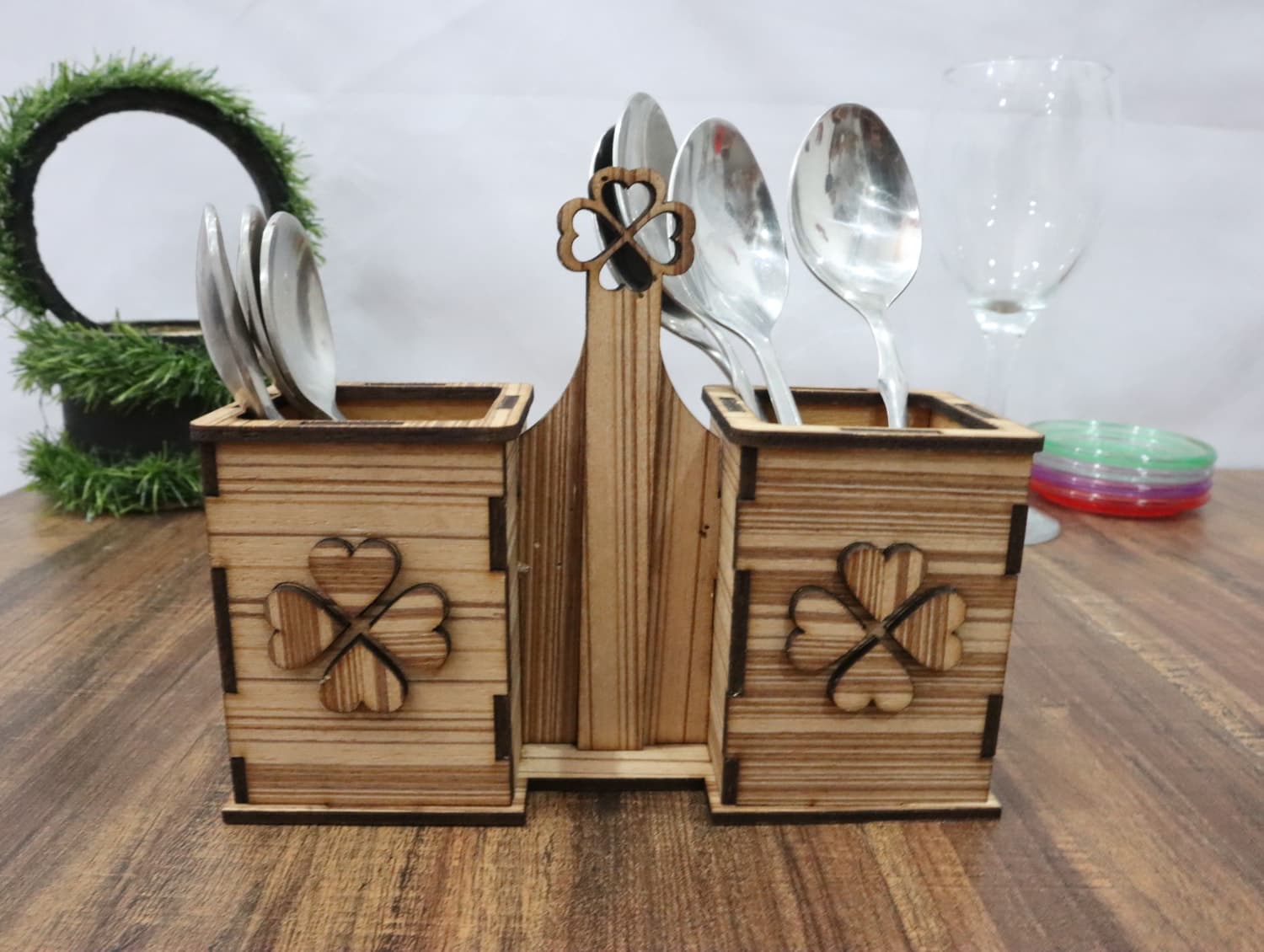 Laser Cut Wooden Cutlery Holder DXF SVG Vector Template