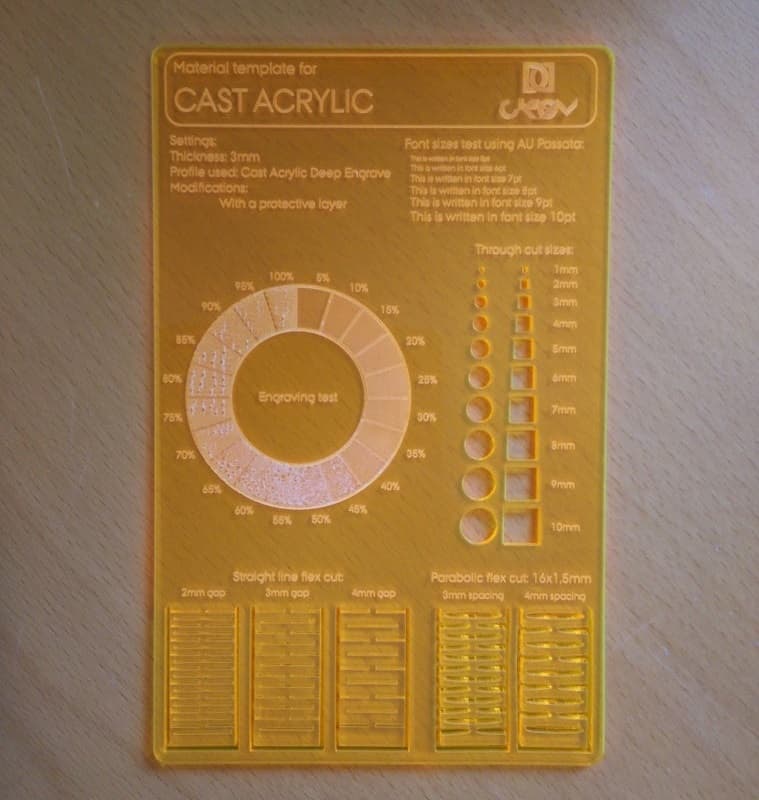 Laser Cutter Material Calibration Test Card Vector File