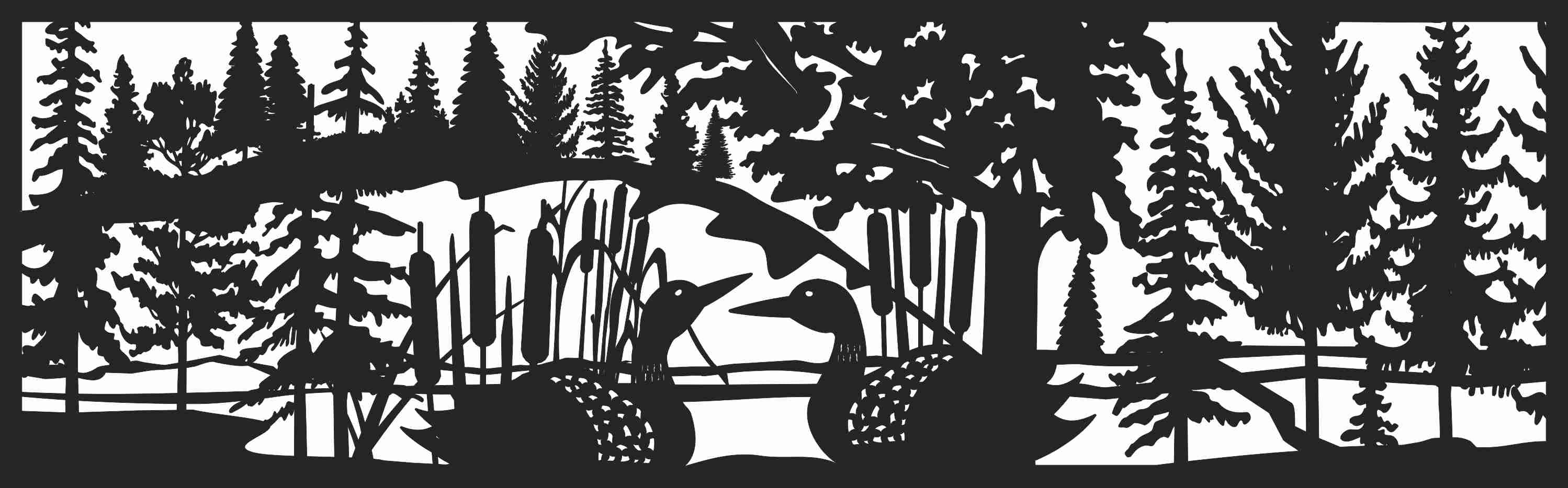 Loon Lake Forest Scene Laser Cut Vector DXF File