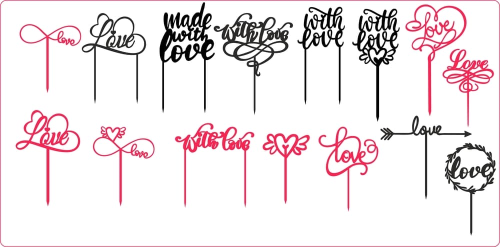 Love and With Love Cake Toppers Vector Set for Laser Cutting