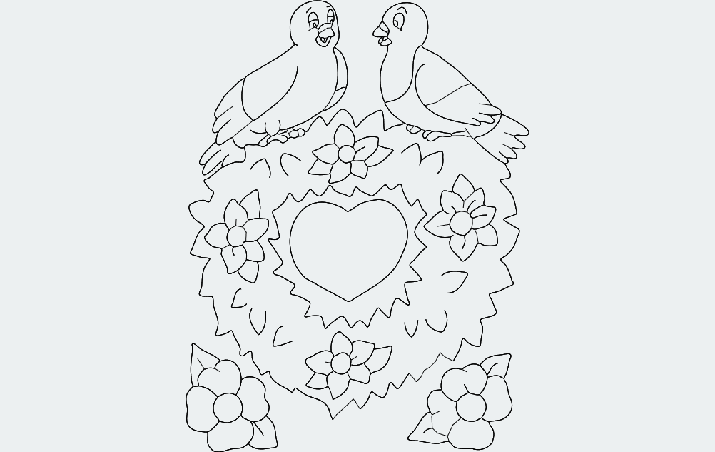 Love Birds and Heart Wreath Vector Design for CNC DXF