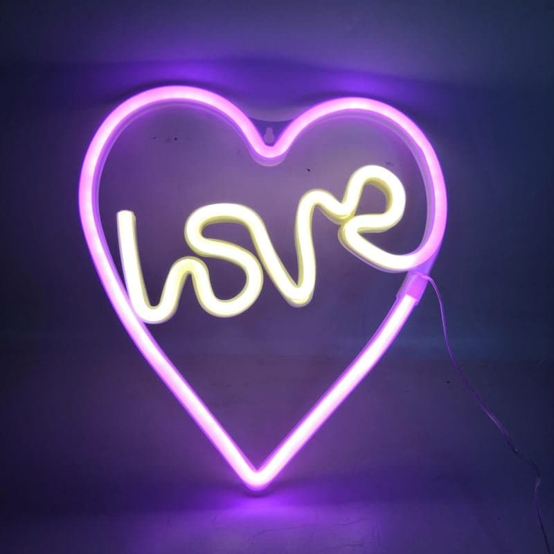 Love Heart Neon Style Sign Vector Design for Laser Cutting DXF