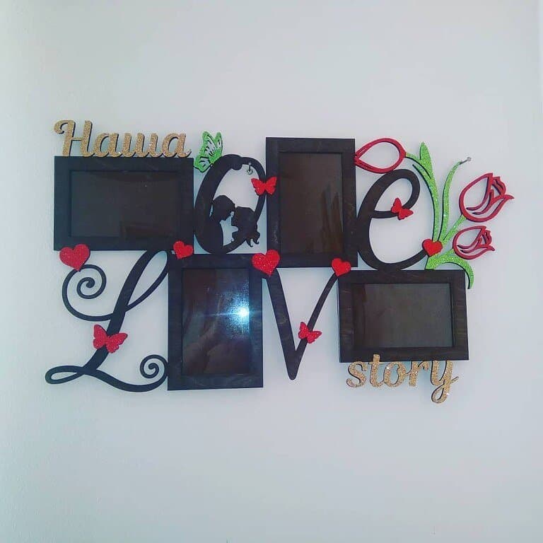 Love Story Photo Frame Collage Vector Design for Laser Cutting