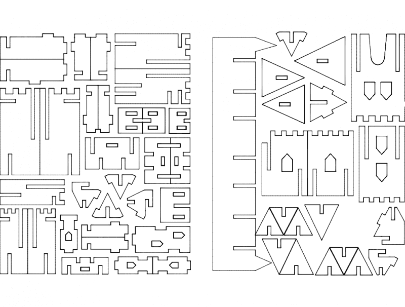 Medieval Castle 3D Puzzle Vector Plan for Laser Cutting DXF