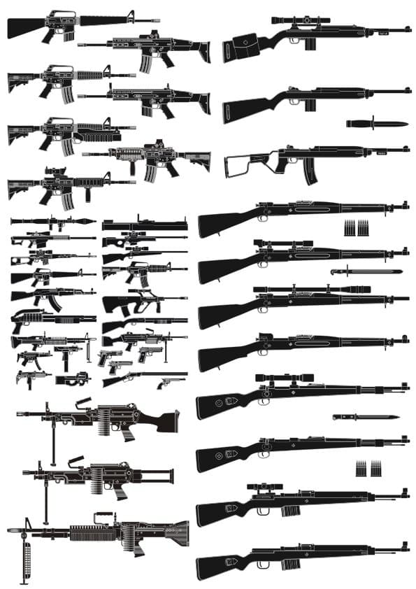 Military Weapons Silhouettes Vector Collection for CNC