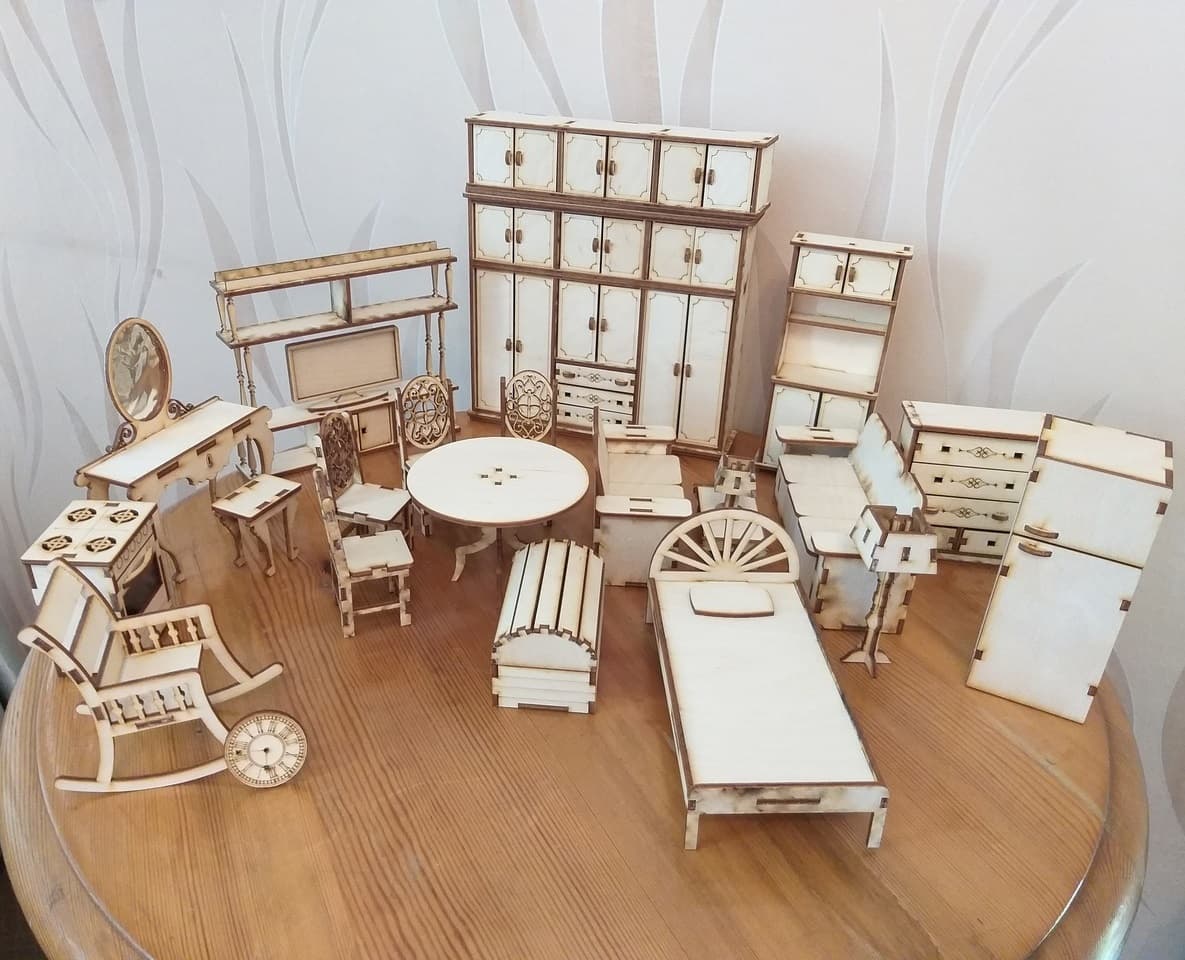 Miniature Dollhouse Furniture Set Laser Cut Vector Files