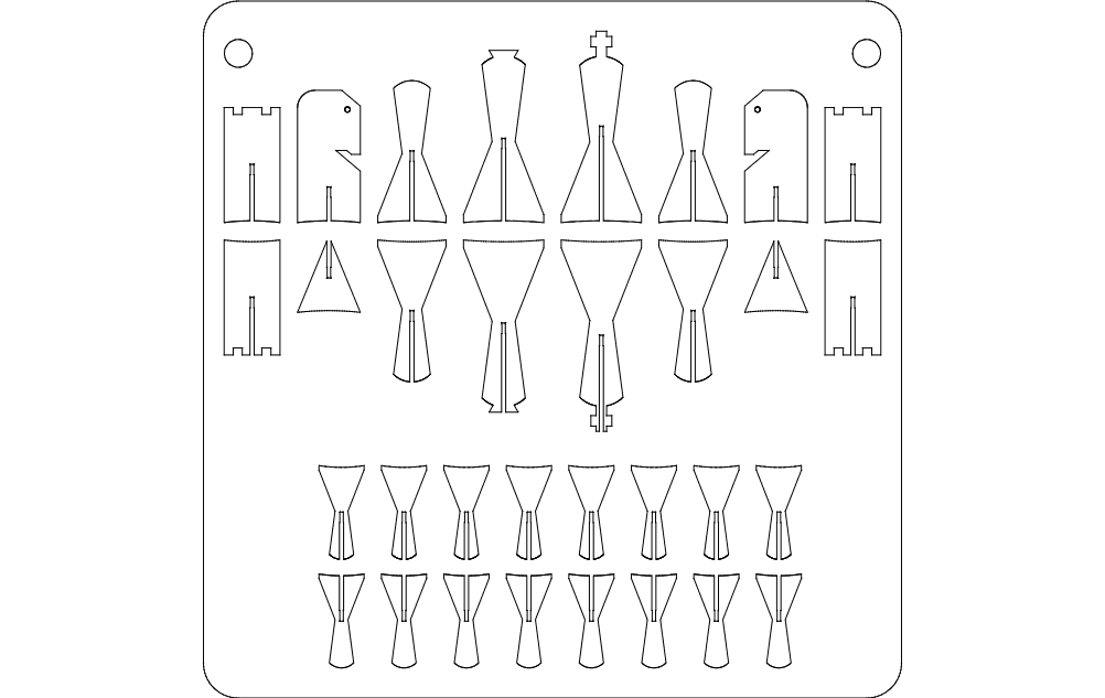 Minimalist 3D Chess Set Vector Design for Laser Cutting DXF