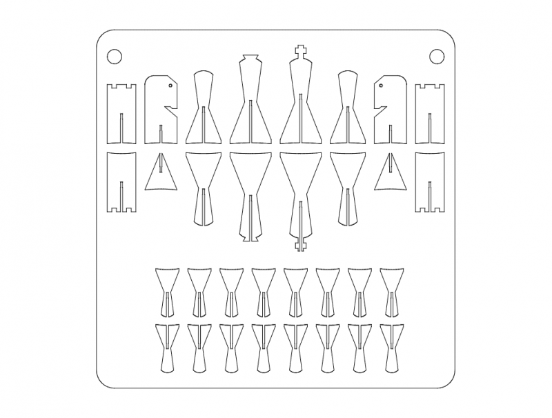 Minimalist 3D Chess Set Vector File for Laser Cutting DXF