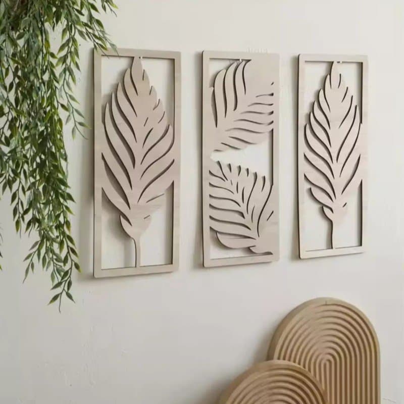 Minimalist Palm Leaf Wall Art Panels Laser Cut Vector