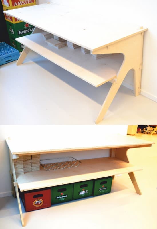 Minimalist Plywood Desk with Shelf Laser Cut Vector File