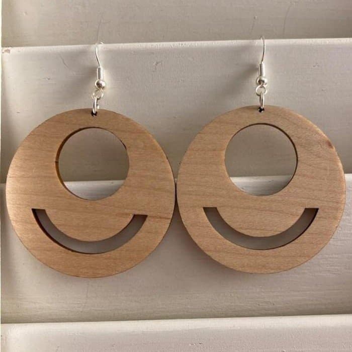 Minimalist Smiley Face Hoop Earrings Laser Cut Vector Design