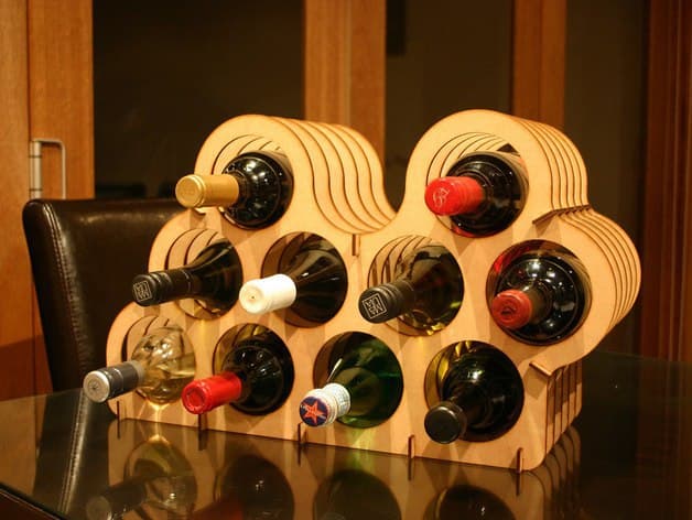 Modern Asymmetrical Wine Rack Vector DXF File for Laser Cutting