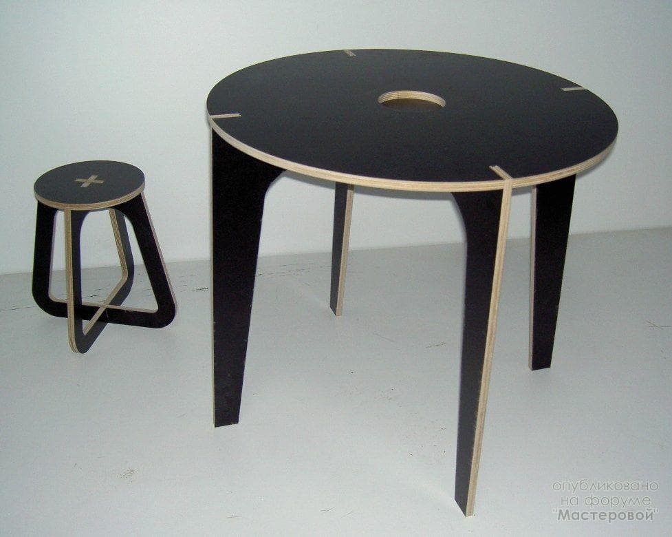 Modern Minimalist Round Table and Stool Set Laser Cut Vector Plan