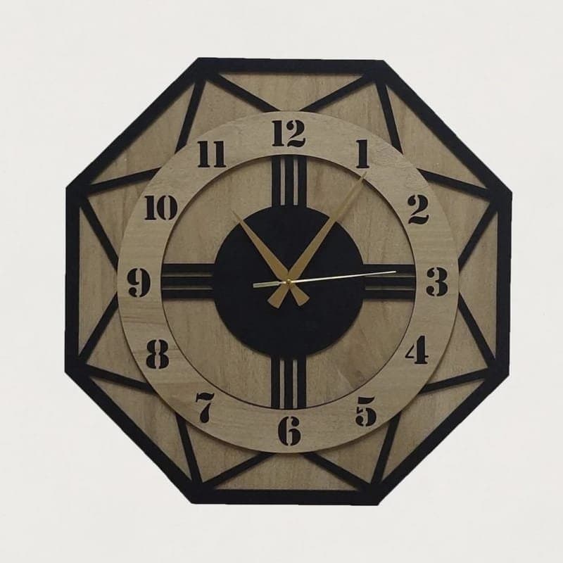 Modern Octagonal Geometric Wall Clock Laser Cut Vector File