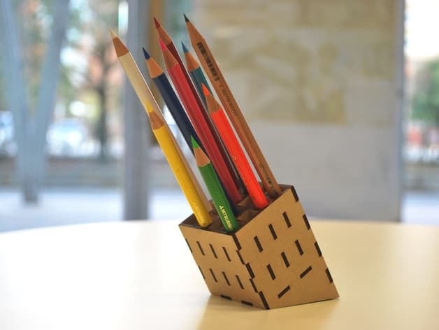 Modern Slanted Pencil Holder Laser Cut Vector DXF File
