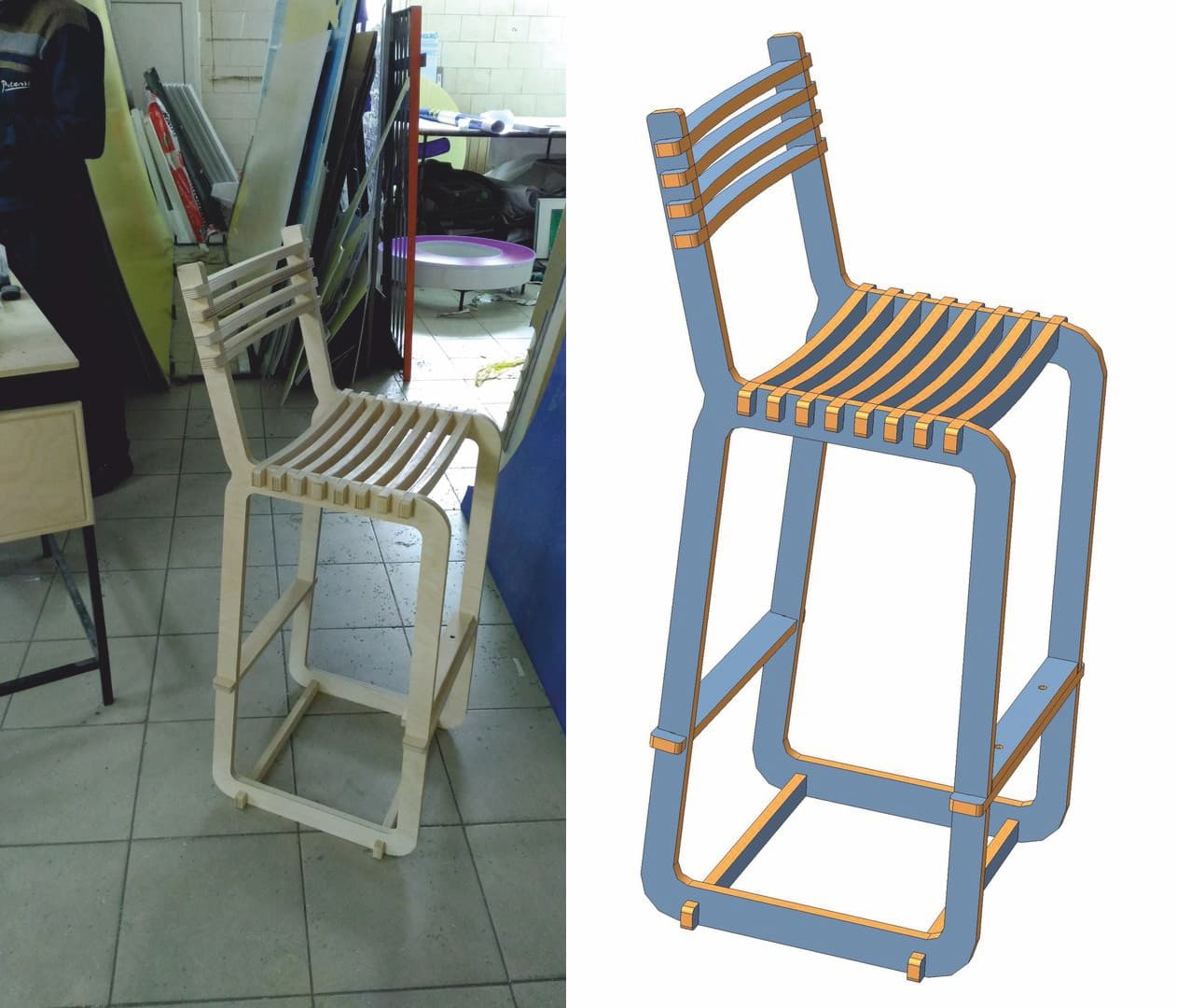 Modern Wooden Bar Stool Vector Plan for CNC Laser Cutting DXF
