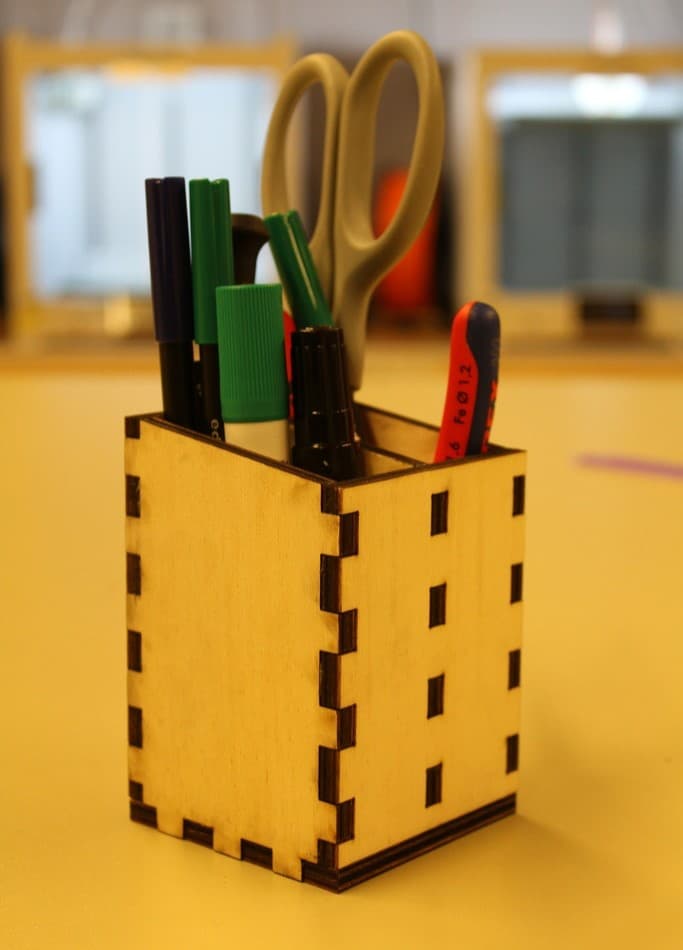 Modern Wooden Desktop Pen Holder DXF Vector File